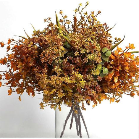 bouquets de fleurs artificielles d'automne, décorations automnales (feuilles, verdure, arbustes) pour la maison, la cuisine, le salon, style champêtre, compositions florales d'intérieur. (1/5)