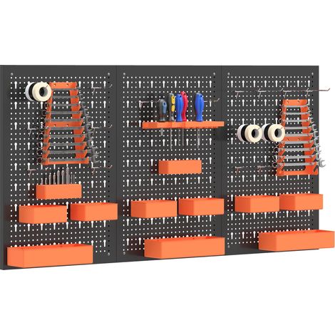 Organisateur mural de 33 pièces 120x60 cm avec crochets pour contenants et supports noirs et blancs (1/5)