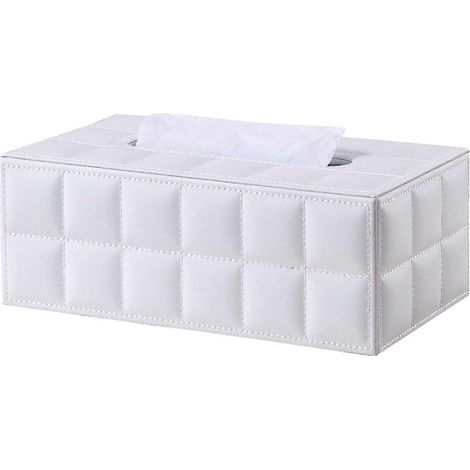 Boîte à mouchoirs rectangulaire en cuir (blanche) (1/4)