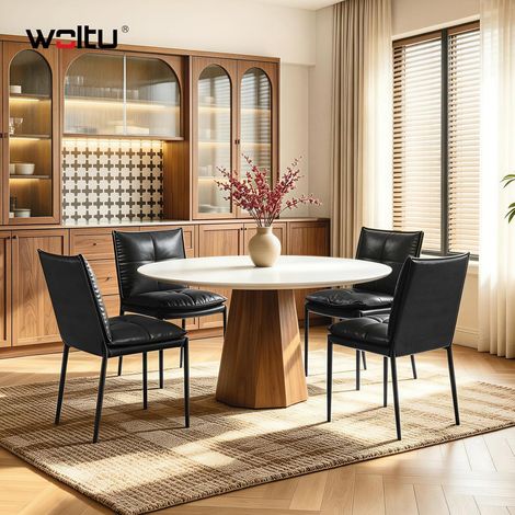 WOLTU Juego de 4 sillas acolchadas para comedor/cocina – Respaldo alto, acolchado de doble capa, patas de metal, estilo moderno, piel sintética negro (1/5)