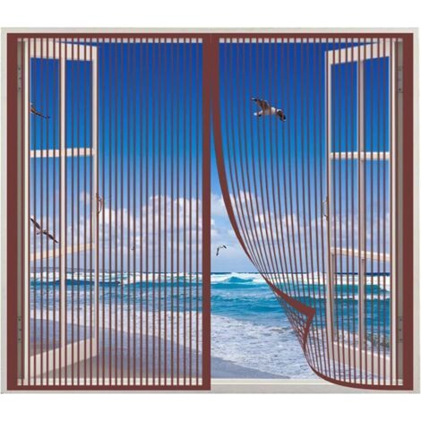 Moustiquaire magnétique 130 x 150 cm, facile à ouvrir et à fermer, simple à installer, adaptée aux fenêtres coulissantes en baie –brun café (1/5)