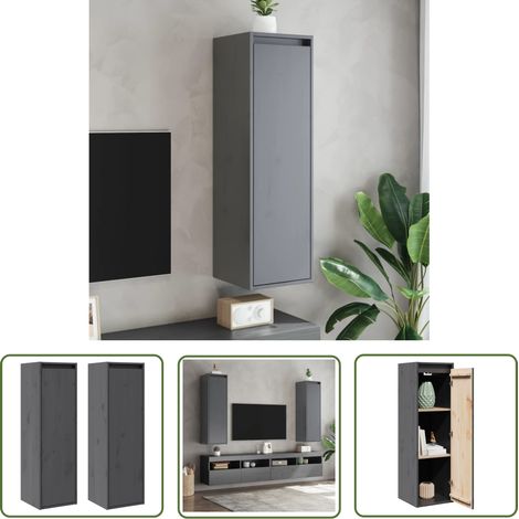 Meubles suspendus - vidaXL Armoires murales 2 pcs Gris 30x30x100 cm Bois de pin massif - Rangement mural (1/5)