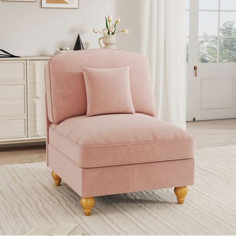 Canapé sans accoudoirs 83,5x78x93 cm rose, tissu chenille, 1 coussin MEUBLIV (1/5)