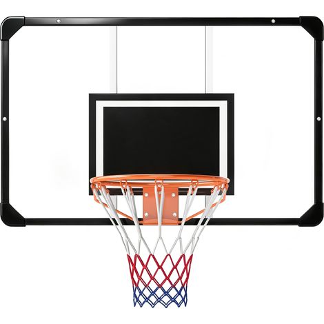Canestro Basket Esterno a Parete 113x73 cm Cerchio Ø45 cm e Rete in Acciaio e Policarbonato Nero (1/5)