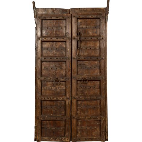 Porte coulissante médiévale ancienne en bois massif et en fer pour l'intérieur ou l'extérieur