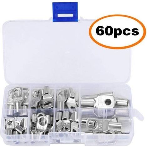 Boulon de trou de cosse électrique, 60 pièces, connecteur en cuivre étamé série SC6-25, sertissage/soudure adapté pour câble de 6m㎡8m㎡10m㎡16m㎡25m㎡ (1/5)