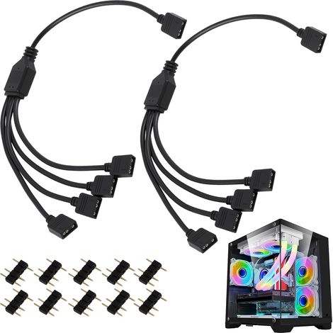 2 Pièces Câble Répartiteur ARGB 5V 3 Pin 1 vers 4, 30 cm Hub ARGB Adaptateur RGB, Connecteurs Mâles, Compatible Cartes Mères, Extension pour Ventilateurs LED Adressables et Bandes (1/5)