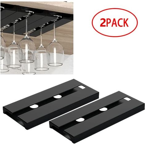 Lot de 2 porte-verres à vin en plastique noir, porte-verres à vin à suspendre sous un meuble, pour cuisine, bar ou salle à manger. (1/5)