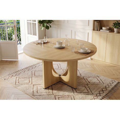 Table de salle à manger ronde, 120 x 120 cm, pour 4 à 6 personnes, design classique, finition chêne (chaises non incluses) (1/5)