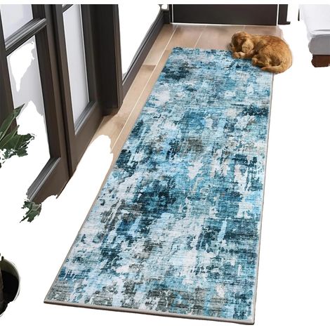 Läuferteppich, waschbar, rutschfeste Ausführung, Blau 80X150Cm (1/2)