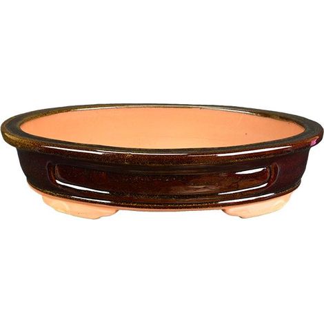 Vaso per bonsai ovale in gres smaltato marrone 55x42,5x10,5 cm - 2828Da
