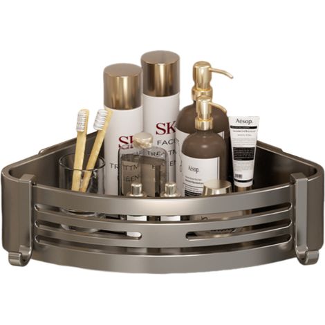 1 étagère d'angle pour douche, sans perçage, en aluminium inoxydable, avec porte-shampoing et porte-savon, pour salle de bain (1/5)
