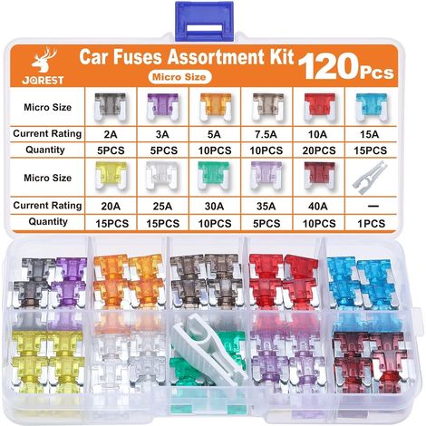 120 x Micro Mechanical Car Fuses for Vehicles, Motorcycles, Boats, Trucks, RV, Micro Assortment Car Small Blade Fuses, 2A 3A 5A 7.5A 10A 15A 20A 25A 30A 35A 40A (1/5)