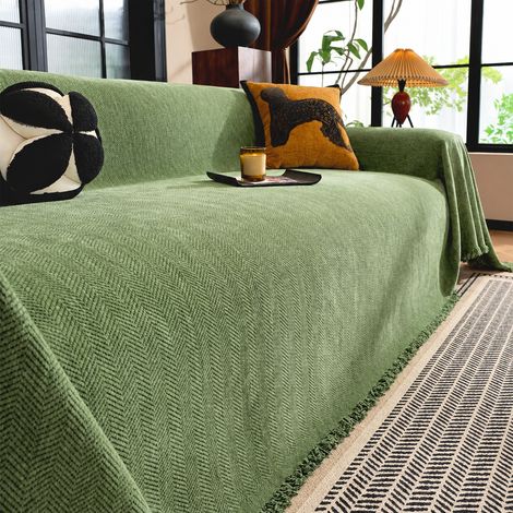 Jeté de canapé chenille motif à chevrons vert 240 × 380 cm version élargie, plaid 30 × 30 × 8 cm 2,28 kg – Livraison gratuite