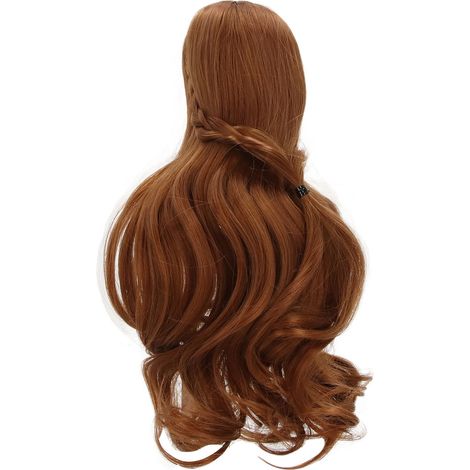 Perruque bouclée à frange, châtain clair, accessoire souple et modulable, pour poupée BJD taille 1/3 (tour de tête 20-23 cm). (1/5)