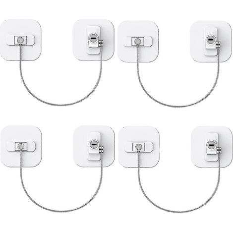 Lot de 4 verrous de porte de congélateur Dww avec câble adhésif de retenue et clé pour réfrigérateurs, armoires, congélateurs et sèche-linge, blanc (1/5)