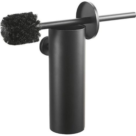 Brosse WC en acier inoxydable avec couvercle anti-éclaboussures fermé et tête de brosse remplaçable 8 x 8 x 39 cm (noir) (1/5)