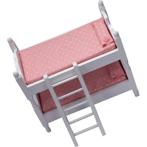 Lit superposé miniature pour maison de poupée, en bois rose, 1 pièce. (1/5)
