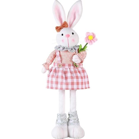 Lapin De Pâques - Figurine De Décoration De Table - Jambe Rétractable En Ressort - Tenue D'Un Œuf - 55 Cm - 1 Pièce (1/5)