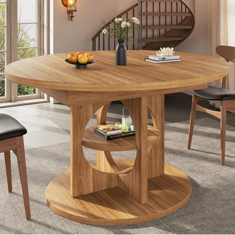 Table de salle à manger extensible 150x110x76 cm en MDF bois, avec rangement, salon FloraGrace (1/5)