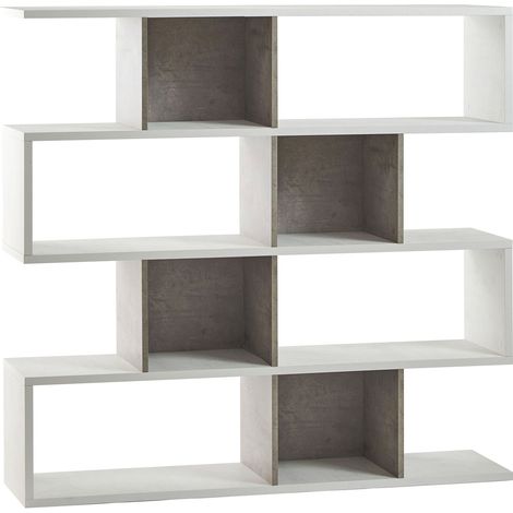 Libreria Modulare 4 Ripiani 150x144x38 cm Ossido Bianco/Cemento (1/3)
