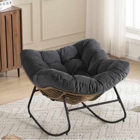 Sillón mecedora de chenilla negra, butaca auxiliar moderna para salón y dormitorio, OKWISH (1/5)
