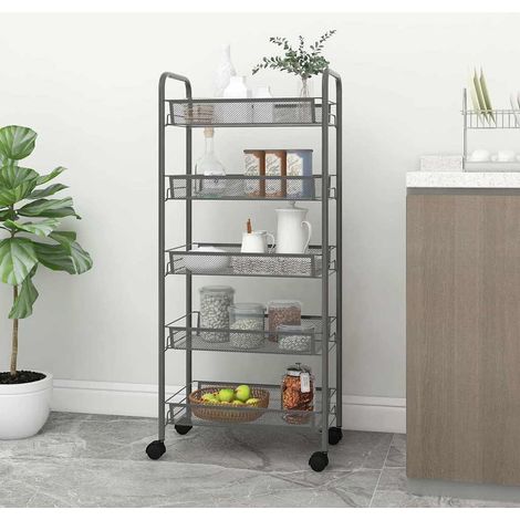 Chariot de cuisine à 5 niveaux-Desserte de Cuisine-Meuble de Rangement Gris 46x26x105 cm Fer (1/5)