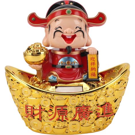 Ortviai Figurine Bouddha de la Prospérité à Énergie Solaire avec Base en Yuanbao – Décoration de Bureau et Tableau de Bord (1/5)