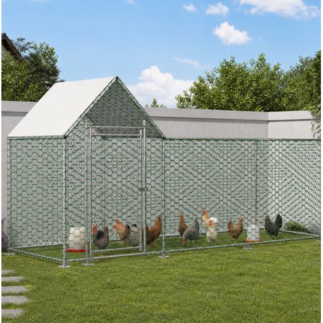 Enclos pour poules 3 x 1 x 1,5 m en acier galvanisé avec toit PE et serrure (1/5)