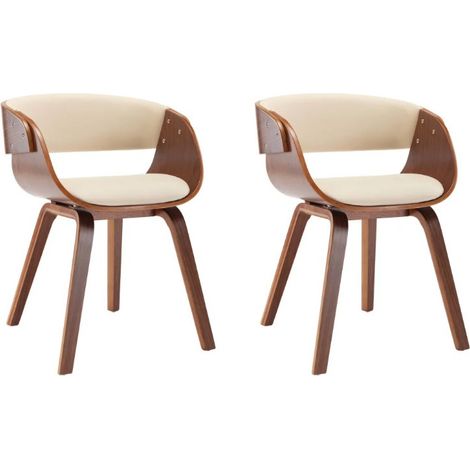 Chaise de salle à manger bois foncé et simili cuir beige Onetop - Lot de 2 (1/5)