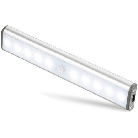 DEESSE SHOP-Lampes 10 LED, Sans Fil, Rechargeable par USB, Aimanté, Détecteur de Mouvement, Portable. Lumière de Placard, Baladeuse de Secours, Veilleuse Enfant, Appoint,Argent (1/5)