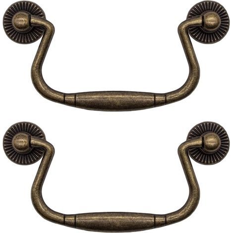 Set di 2 maniglie pieghevoli per cassetti in ferro – Finitura ottone antico – Dimensioni 81 x 48 mm – Per armadi e cassettiere (1/4)