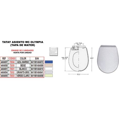 baja tatay asiento wc olympia granito-gris (tapa water)44044