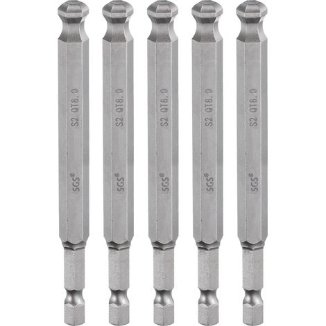 5Pcs Embout de Tournevis Hexagonal à Tête Sphérique 8mm (H8.0) Embout 1/4" Tige Hexagonale 100mm (4") Long Magnétique Embout de Tournevis Métrique en Acier S2 (1/5)
