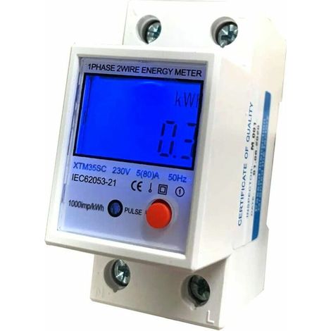 Green Mobility-Compteur électrique numérique 5 (80) A LCD Compteur d'énergie CA Rail KWh 1 phase 2 broches 2P DIN AC230 V (1/5)