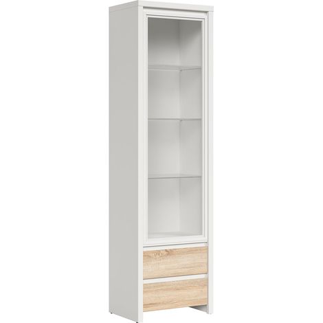 Vitrine 1 porte 2 tiroirs Soren Blanc et Bois (1/3)