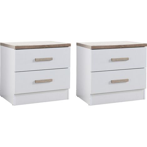 Comodino con 2 cassetti Bianco e Naturale - Lotto di 2 - SKAIDO