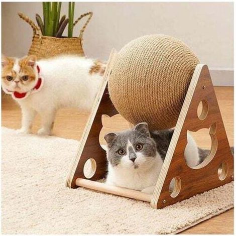 Griffoir en bois massif pour chat – Jouet à gratter en corde de sisal – Dimensions 18 x 19 x 17 cm – Design compact et durable (1/5)