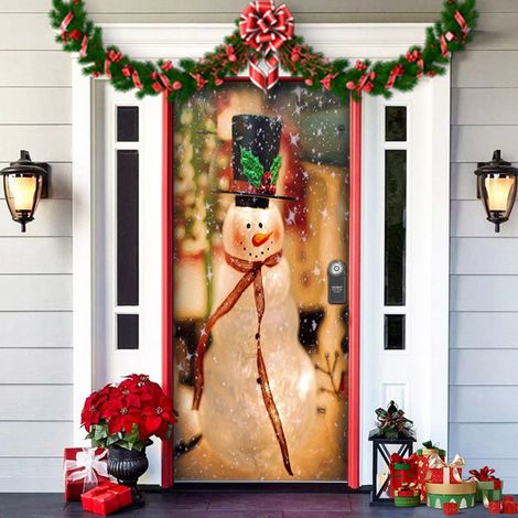 Tapisserie Porte Noël - Décoration Porte Fête - Motif Père Noël - 93 x 201 cm - 1 Pièce (1/5)