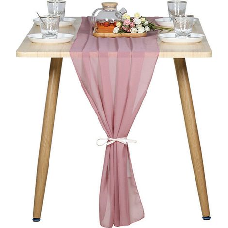 Chemin de Table en Mousseline de Soie Décoration de Table de Mariage Décoration d'anniversaire,Rose foncé,300 x 70 cm (1/5)