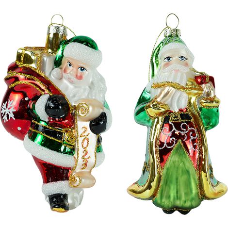 2 Décorations de Noël, Père Noël en verre, ornements pour sapin, décoration intérieure et extérieure (1/5)