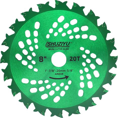 205mm-20T Shaft 25.4mm, With Washer Adapter 565-20-15.8mm, Brush Cutter Blade 8" 1" Chuck with Washer Adapter, 20mm (1/5)