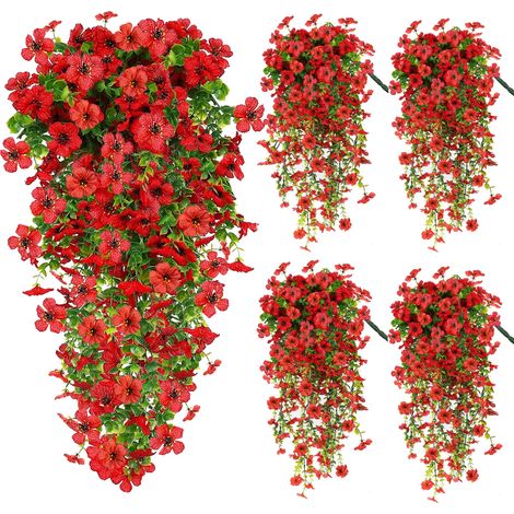 4 Pièces Fleurs Artificielles Extérieures 77 cm Plantes Artificielle Suspendues Résistantes UV Fausses Soie Fleurs Mariage Cuisine (1/4)