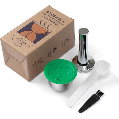 Cápsulas rellenables, filtros reutilizables para cápsulas de café compatibles con cafeteras Dolce Gusto, con cuchara y cepillo (1 cápsula, 1 prensador) (1/5)