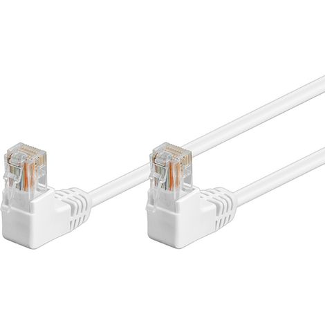 CAT 5e Câble Patch 2x 90° Coudé, U/UTP, blanc, 5 m, conducteur en aluminium plaqué cuivre (CCA), 2x Prise RJ45 90° (8P8C). Longueur de câble 5 m
