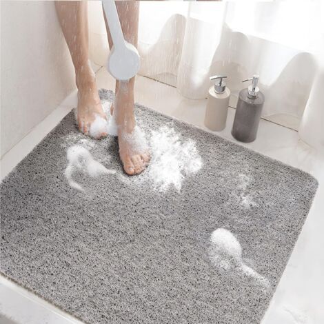 Sollbry Tapis de Douche Antiderapant, 60x60cm Tapis de Baignoire Antidérapant avec Drain, Doux PVC Luffa Tapis de Bain pour Salle de Bain, Séchage Rapide, Gris (1/5)