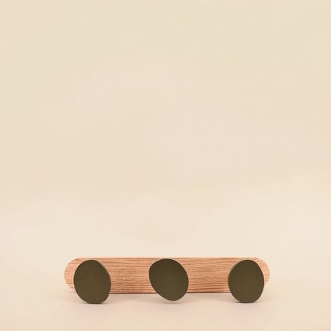 Patère 3 têtes en métal kaki et bois 35x7cm