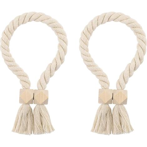 Lot de 4 - Embrasses de rideaux - Supports de rideaux - Pinces à rideaux en bois - Cordon magnétique pour rideaux - Clips de rideaux - Forme octogonale - Blanc (1/5)