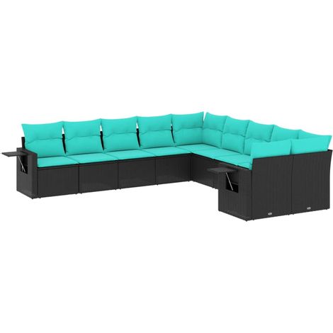 Maison Exclusive - 10-teiliges Gartensofa-Set mit Kissen, schwarz