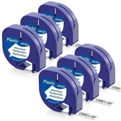 6X Compatible Dymo Ruban 12mm x 4m pour Dymo Letratag XR LT-100H LT-100T Letratag 200B Étiqueteuse, Recharge Dymo Letratag Rruban Plastique Noir sur blanc-- (1/4)